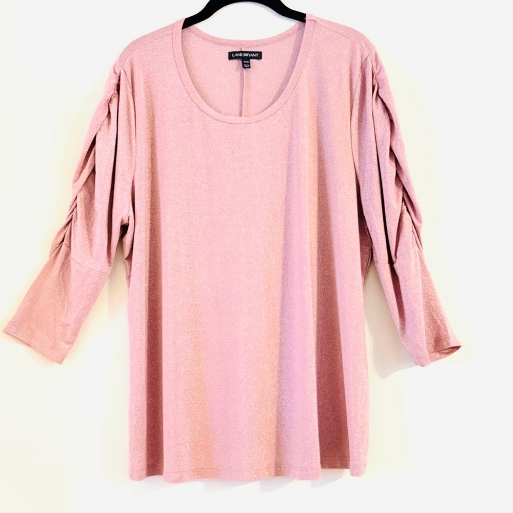 Lane Bryant Pink Metallic Shimmer Ruched Sleeve Top Size 14/16